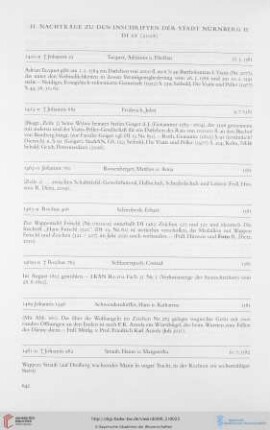 II. Nachträge zu den Inschriften der Stadt Nürnberg II; DI 68 (2008)