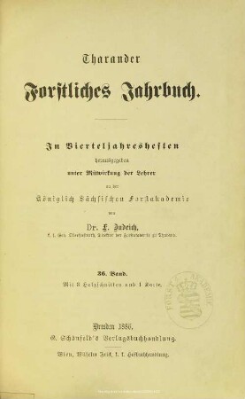 36.1886: Tharandter forstliches Jahrbuch : zugl. Zeitschr. für Mitt. aus d. Sächsischen Forstlichen Versuchsanstalt