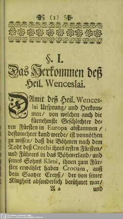§. 1. Das Herkommen deß Heil. Wenceslai
