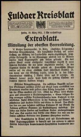 Zweite Ausgabe vom Donnerstag, den 18. März 1915.