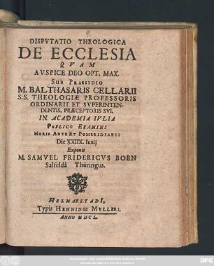 Disputatio Theologica De Ecclesia