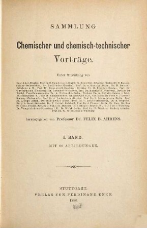 Sammlung chemischer und chemisch-technischer Vorträge. 1. 1896
