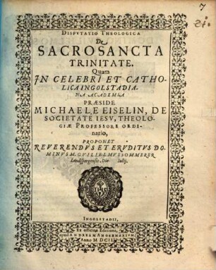 Disputatio theologica de sacrosancta trinitate