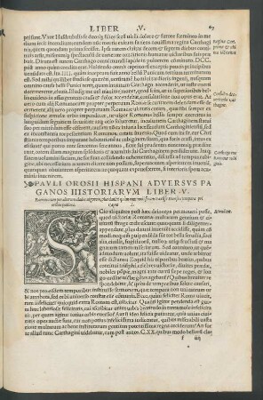 Pauli Orosii Hispani Adversus Paganos Historiarum Liber .V.