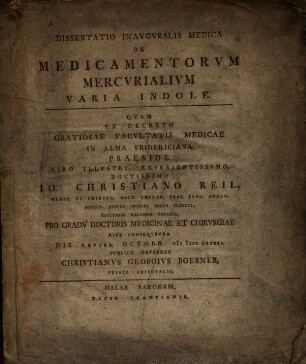 Dissertatio Inauguralis Medica De Medicamentorum Mercurialium Varia Indole