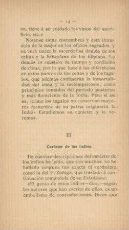III. Carácter de los Indios