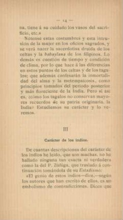 III. Carácter de los Indios