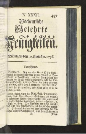 N. XXXII. Tübingen, den 10. Augustm. 1736