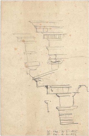 Thiersch, August ; Bauaufnahmen (deutsche Bauernhäuser u.a.) - Gesimsprofile (Ansichten)