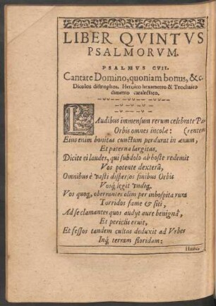 Liber Quintus Psalmorum.