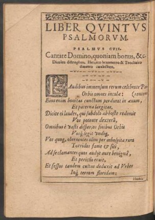 Liber Quintus Psalmorum.