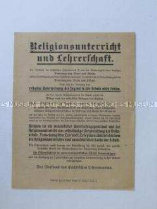 Propagandaflugblatt des Sächsischen Lehrervereins für die weltliche Schule