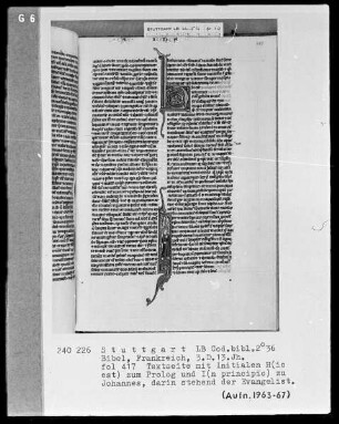 Bibel — Initiale I (n principio), darin Johannes Evangelista, Folio 417recto