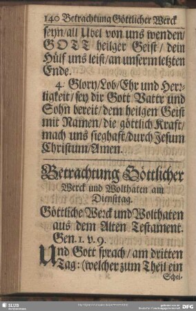 Betrachtung Göttlicher Werck und Wolthaten, am Dienstag