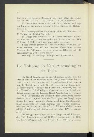 Die Verlegung der Kanal-Ausmündung an der Theiss