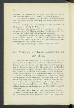 Die Verlegung der Kanal-Ausmündung an der Theiss