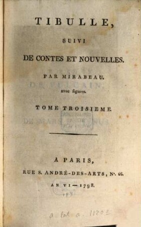 Élégies de Tibulle. 3, Contes Et Nouvelles
