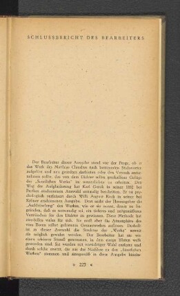 Schlussbericht des Bearbeiters