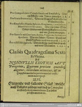 Classis Quadragesima Sexta Et Ultima. De Nonnullis Exoticis Aut Peregrinis