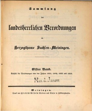Sammlung der landesherrlichen Verordnungen im Herzogthum Sachsen-Meiningen, 11. 1851/54