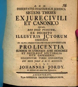 Dissertatio inauguralis juridica sistens theses ex jure civili et canonico