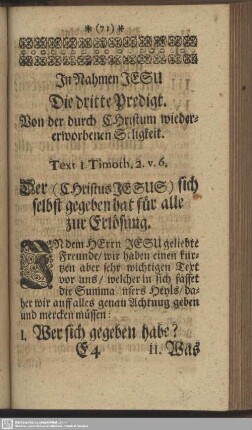 Die dritte Predigt. Von der durch Christum wiedererworbenen Seligkeit