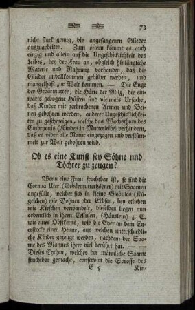 Ob es eine Kunst sey Söhne und Töchter zu zeugen?