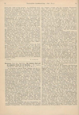 83-90 [Rezension] Neumann, Karl Johs., Der römische Staat und die allgemeine Kirche bis auf Diocletian. 1. Bd