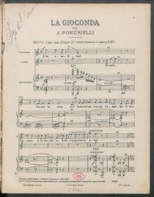 La Gioconda : duetto L'amo come il fulgor del creato ; (Gioconda e Laura) ; (s. ms.)