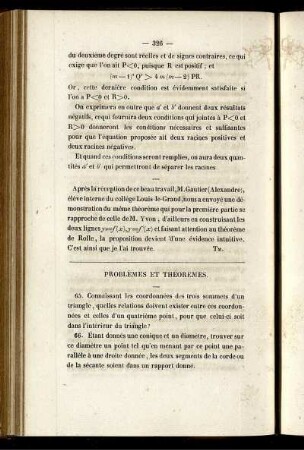 Problèmes et théorèmes.