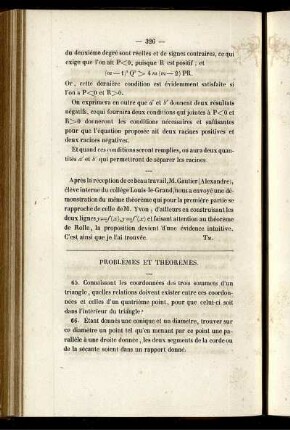 Problèmes et théorèmes.