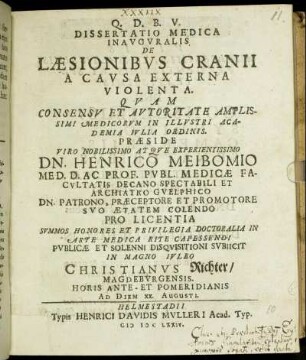 Dissertatio Medica Inauguralis De Laesionibus Cranii A Causa Externa Violenta