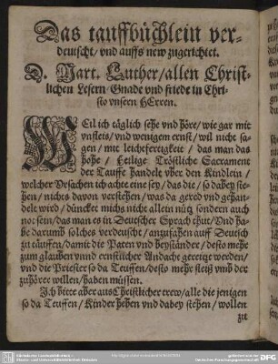 Das tauffbüchlein verdeutscht, und auffs new zugerichtet