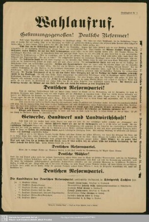 Wahlaufruf : Gesinnungsgenossen! Deutsche Reformer!; [Wahlaufruf der Deutschen Reformpartei]