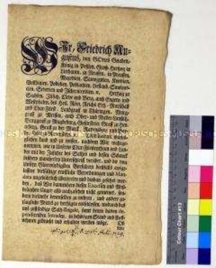 Mandat von Friedrich August I. Kurfürst von Sachsen betreffend das Salzregal