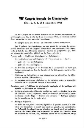 263-264, VIIe Congrès français de Criminologie, Lille 3 - 6 novembre 1966