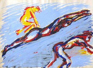 Drei Figuren in Bewegung