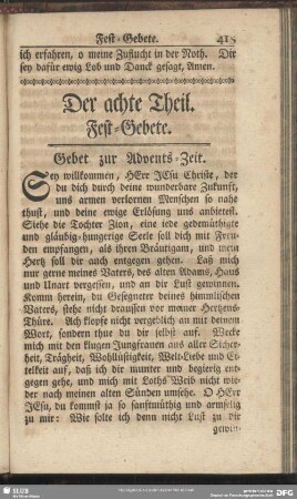 Der achte Theil. Fest-Gebete