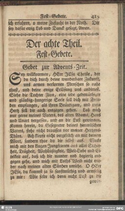 Der achte Theil. Fest-Gebete