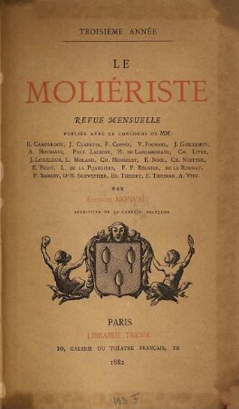 Le Moliériste : revue mensuelle. 3. 1882