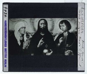Weyden, Braque-Altar (Paris, Louvre, R.F. 2063) : Christus, umgeben von der Jungfrau Maria und Johannes dem Evangelisten