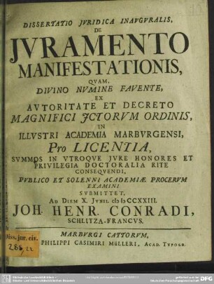 Dissertatio Iuridica Inauguralis De Iuramento Manifestationis