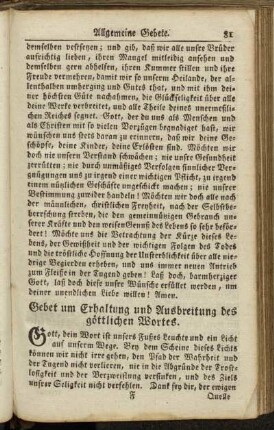 Gebet um Erhaltung und Ausbreitung des göttlichen Wortes.
