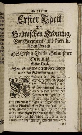 Erster Theil Der Solmischen Ordnung.