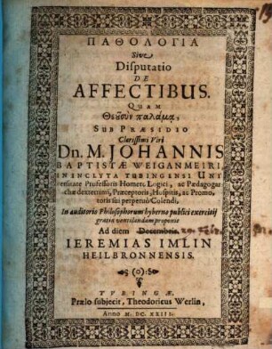 Pathologia, s. disp. de affectibus