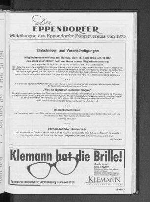 Der Eppendorfer Mitteilungen des Eppendorfer Bürgervereins von 1875