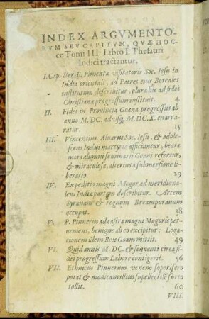 Index Argumentorum Seu Capitum [...]