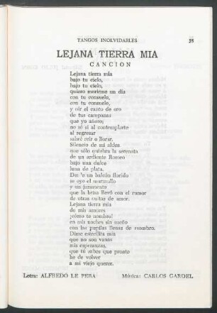 Lejana tierra mía : Canción