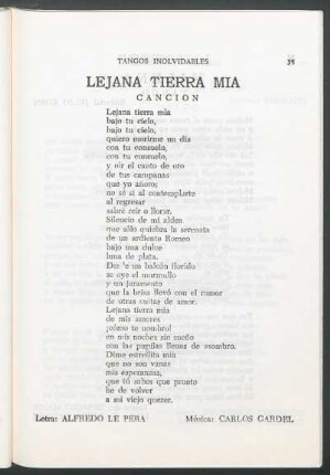 Lejana tierra mía : Canción