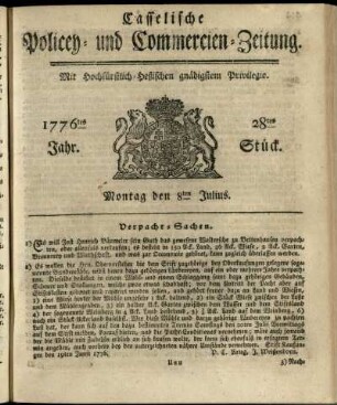 28tes Stueck, Montag den 8ten Julius 1776